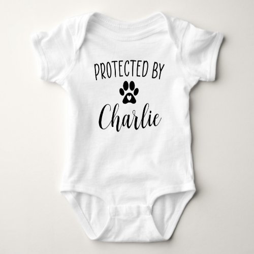 Cute Personalized Protected By Dog Baby Bodysuit