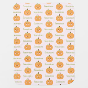 Cute Personalized Pumpkin in Pink Baby Blanket