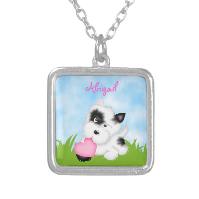 Cute Personalized Puppy Dog Necklace for Girls (Front)