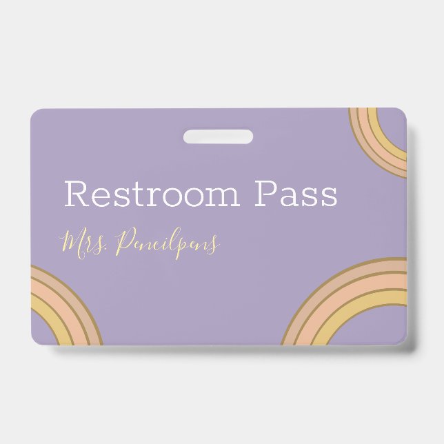 Cute Personalized Purple Boho Rainbow Hall Pass  Badge (Front)