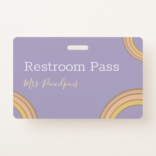 Cute Personalized Purple Boho Rainbow Hall Pass  Badge