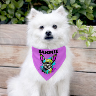 Cute Personalized Purple Chihuahua Pet Bandana Collar