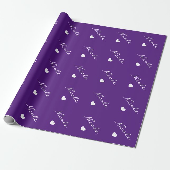 Cute personalized purple heart wrapping paper (Unrolled)