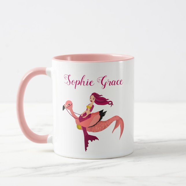 Cute Personalized Purple Mermaid & Pink Mermingo Mug (Left)