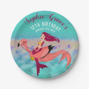 Cute Personalized Purple Mermaid & Pink Mermingo Paper Plates