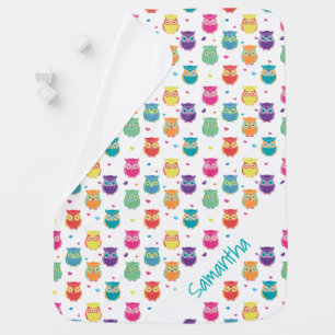 Cute Personalized Rainbow Owl Pattern Baby Blanket