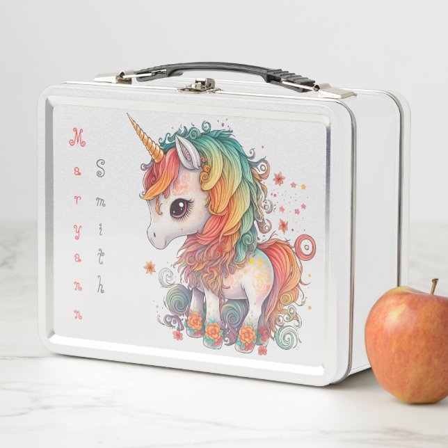 Cute Personalized Rainbow Unicorn Lunch Box (In Situ)