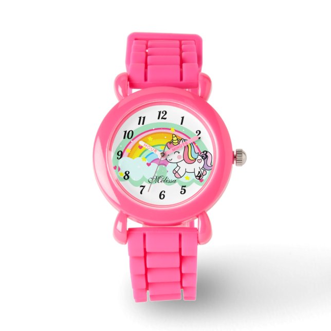 Cute Personalized Rainbow Unicorn Watch (Front)
