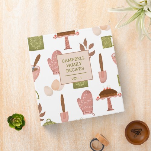 Cute Personalized Recipe Cookbook Blush Pink Green 3 Ring Binder