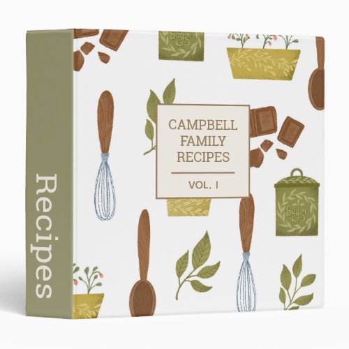 Cute Personalized Recipe Cookbook Green 3 Ring Binder