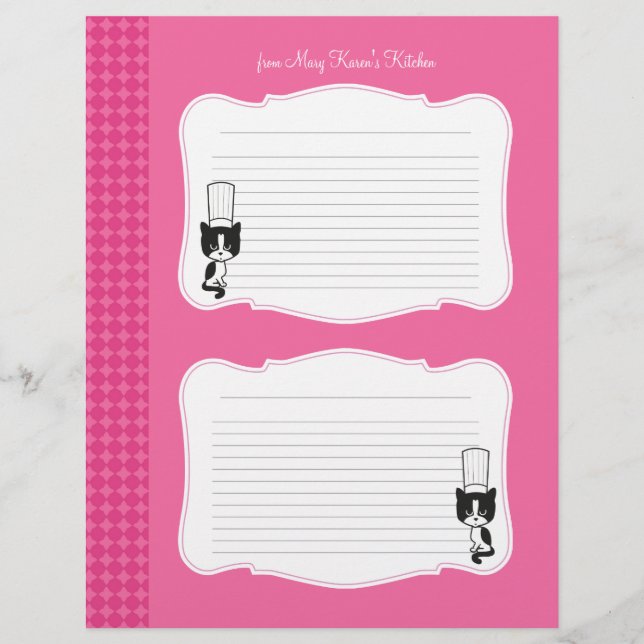 Cute Personalized Recipe Pages (Front)