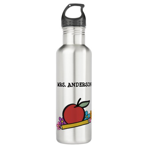 Cute Personalized Red Apple Pencil Teachers Stainless Steel Water Bottle