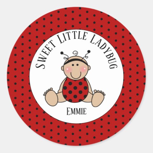 Cute Personalized Red Black White Baby Ladybug    Classic Round Sticker