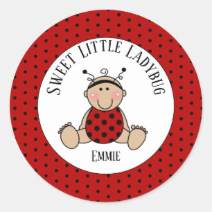 Cute Personalized Red Black White Baby Ladybug Classic Round Sticker
