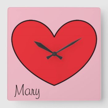 Cute Personalized Red Heart Wall Clock For Girls by HappyGabby at Zazzle