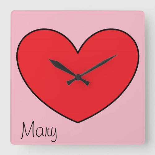 Cute Personalized Red Heart Wall Clock for Girls