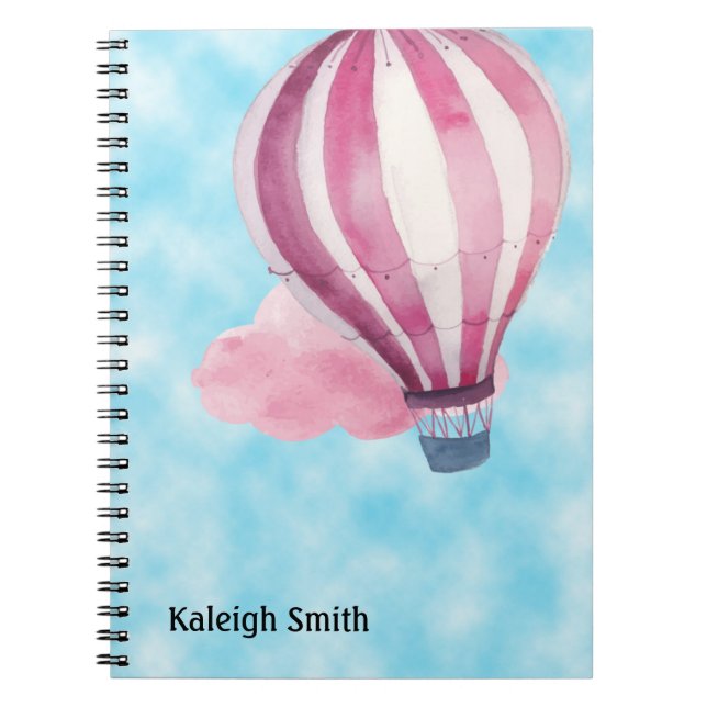 Cute Personalized Red White Hot Air Balloon Notebook (Front)