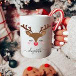 Cute Personalized Reindeer Christmas Coffee Mug<br><div class="desc">This custom reindeer mug makes the perfect personalized Christmas gift. It features a cute reindeer face with your name. This hot chocolate or coffee mug is perfect for your children,  grandkids or friends. Give as a secret Santa or office gift.</div>