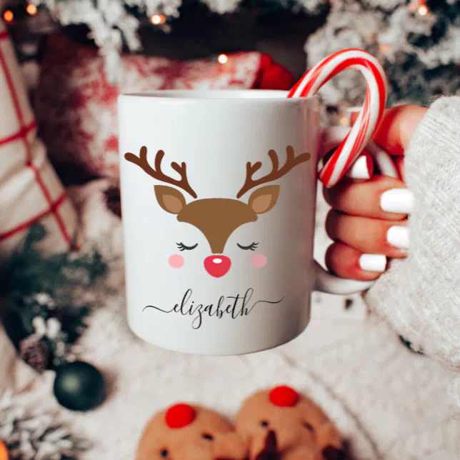 Cute Personalized Reindeer Christmas Coffee Mug | Zazzle