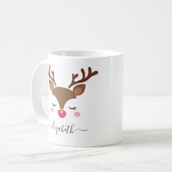 Cute Personalized Reindeer Christmas Coffee Mug | Zazzle