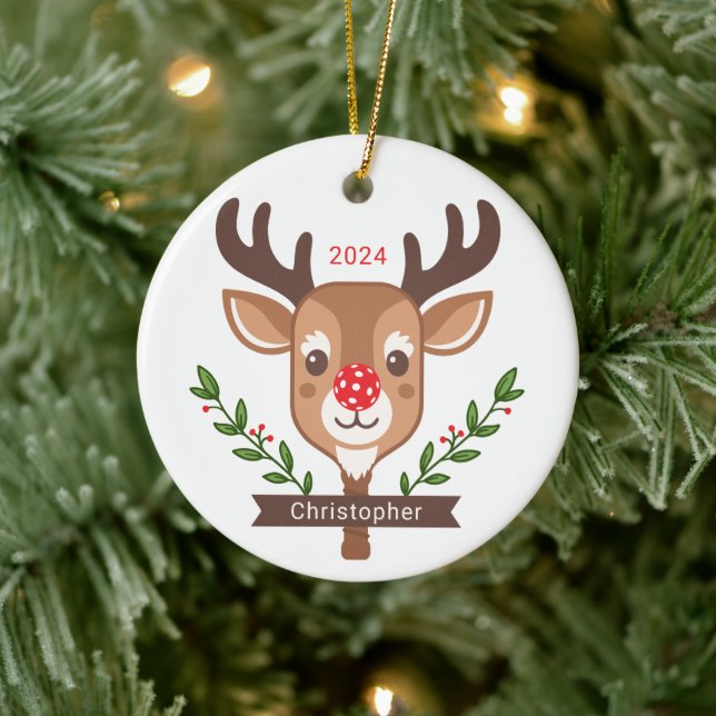 Cute Personalized Reindeer Pickleball Ornament (Tree)