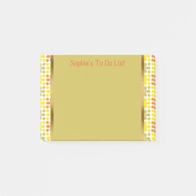 Cute Personalized Retro Yellow Orange Green White Post-it Notes (Front)