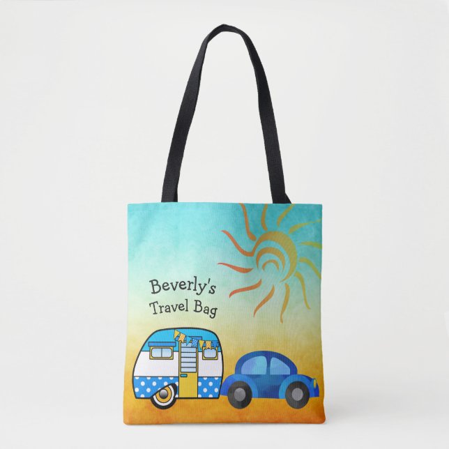 Cute Personalized Road Trip Travel Tote (Front)