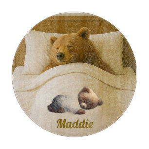 Cute Personalized Round Bear Cutting Board
