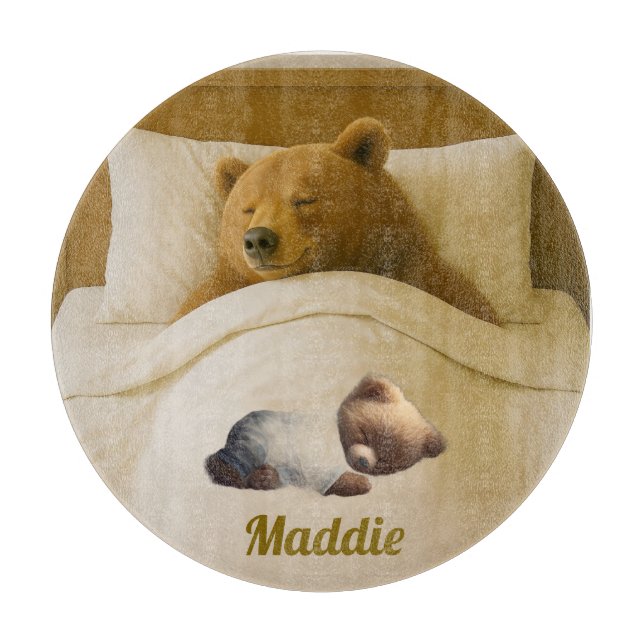 Cute Personalized Round Bear Cutting Board (Front)