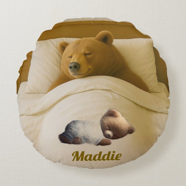 Cute Personalized Round Bear Throw Pillow (Front)