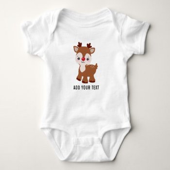 Cute Personalized Rudolph The Red Nose Reindeer Baby Bodysuit by Eye_for_design at Zazzle