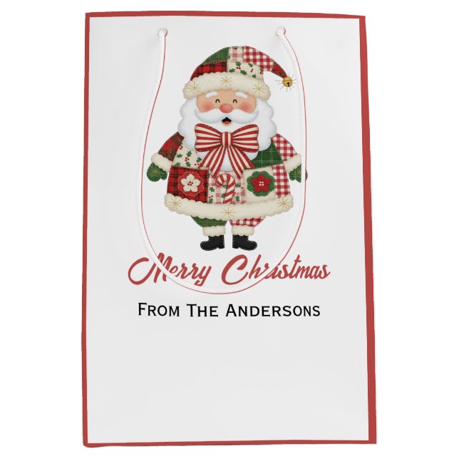 Cute Personalized Santa Christmas Holiday Medium Gift Bag (Front)