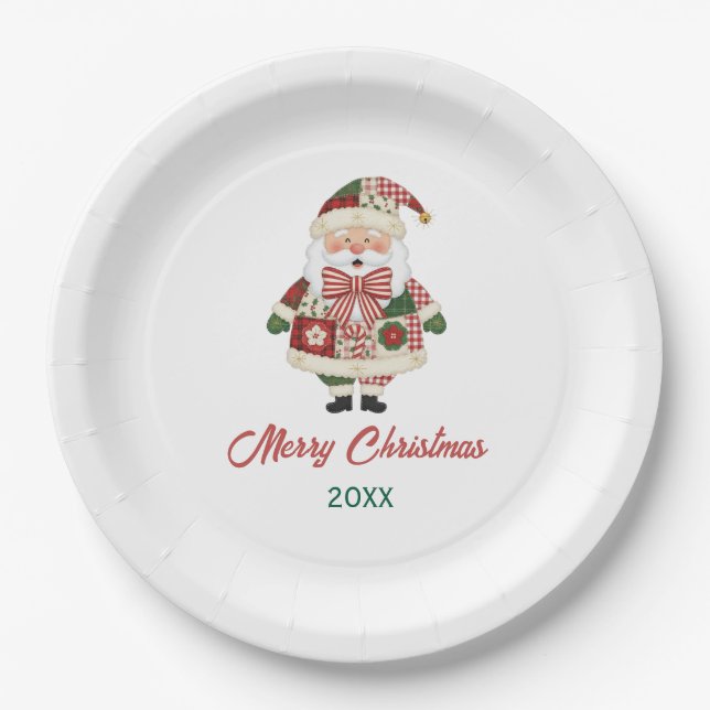 Cute Personalized Santa Christmas Holiday Paper Plates (Front)