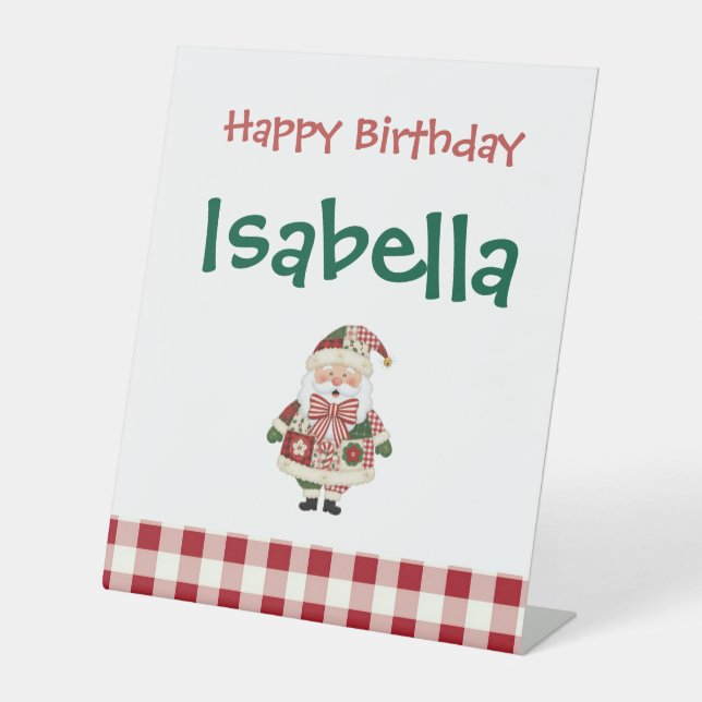 Cute Personalized Santa Christmas Holiday Pedestal Sign (Front)