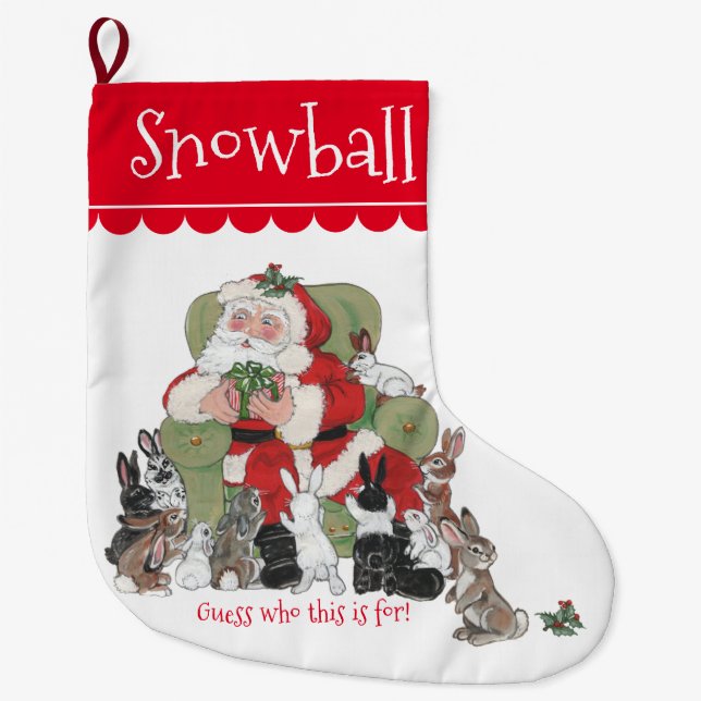 Cute Personalized Santa Pet Bunny Rabbit Christmas Large Christmas Stocking (Front)