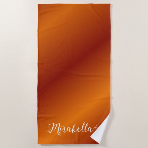 Cute Personalized Script Name Desert Orange Beach Towel