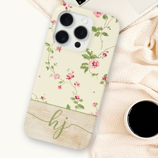 Cute Personalized Shabby Chic Floral Monogram Case-Mate iPhone Case (Creator Uploaded)