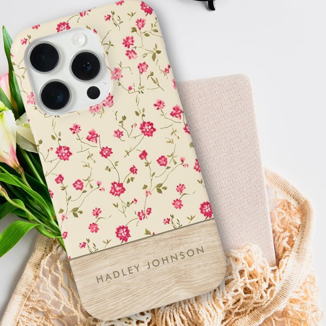 Cute Personalized Shabby Chic Floral Wood Monogram Case-Mate iPhone Case (Creator Uploaded)