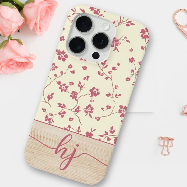 Cute Personalized Shabby Chic Floral Wood Monogram Case-Mate iPhone Case (Creator Uploaded)
