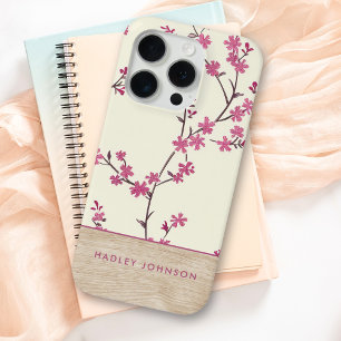 Cute Personalized Shabby Chic Floral Wood Monogram iPhone 15 Pro Case