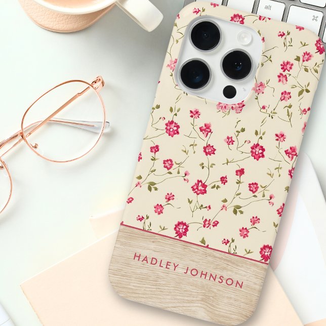 Cute Personalized Shabby Chic Floral Wood Monogram Case-Mate iPhone Case (Creator Uploaded)