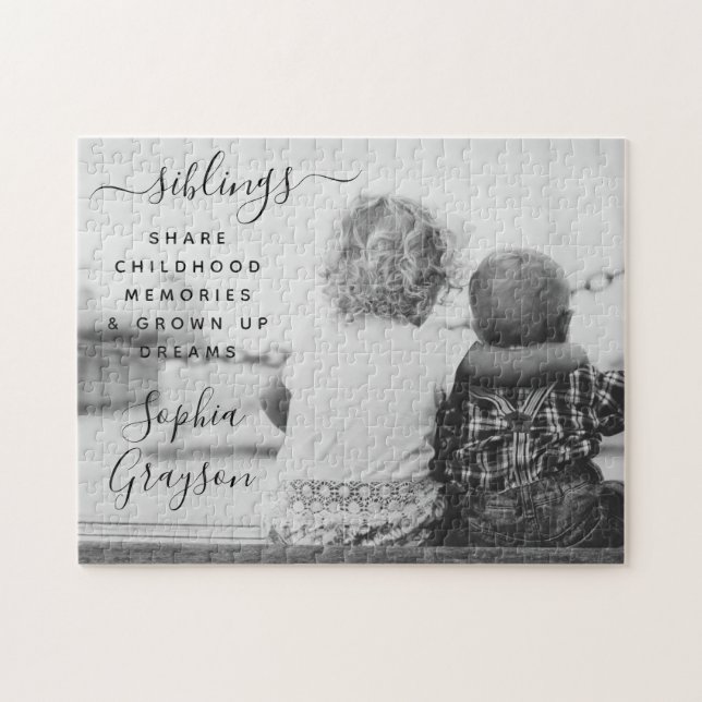 Cute Personalized Sibling Photo Quote Jigsaw Puzzle (Horizontal)