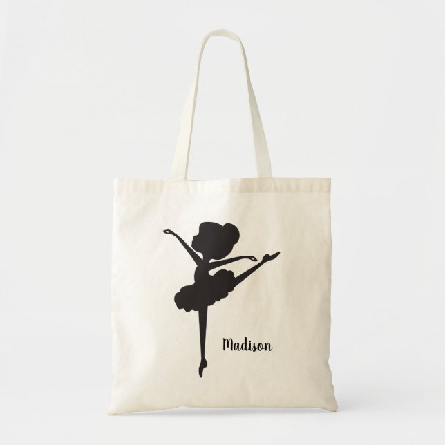 Cute Personalized Silhouette Ballerina Tote Bag (Front)