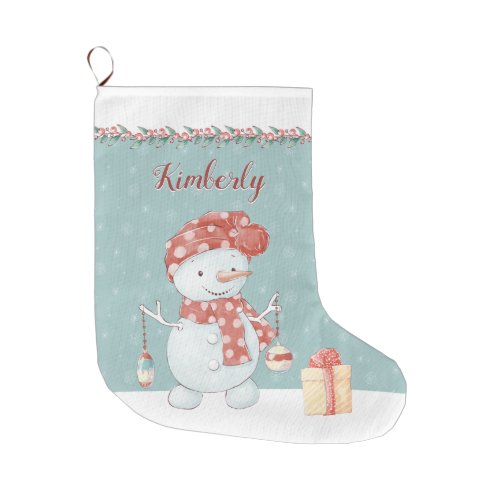 Cute Personalized Snowman Large Christmas Stocking