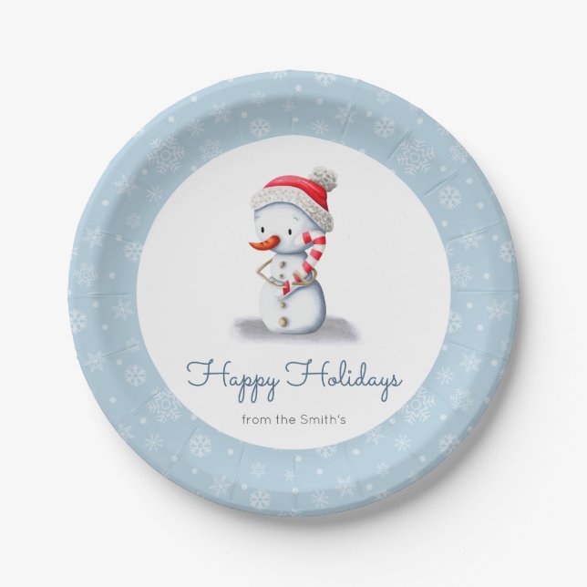 Cute Personalized Snowman Paper Plates (Front)
