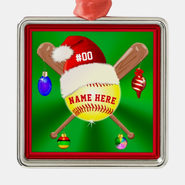 Cute Personalized Softball Christmas Ornaments (Front)