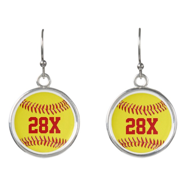 Cute Personalized Softball Earrings with NUMBER (Front)