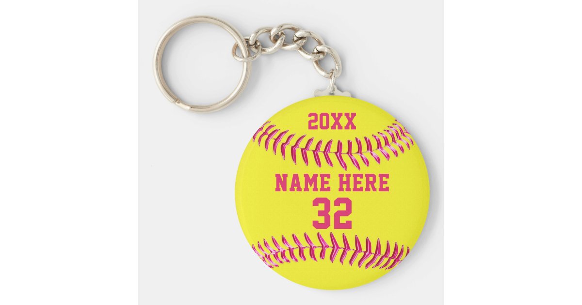 Cute Personalized Softball Keychains 3 Text Boxes Zazzle
