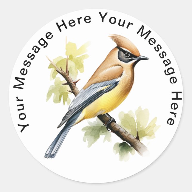 Cute Personalized Songbird Stickers Cedar Waxwing (Front)