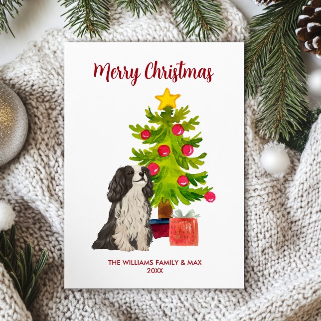 Cute Personalized Spaniel Dog Christmas Holiday Card (Creator Uploaded)